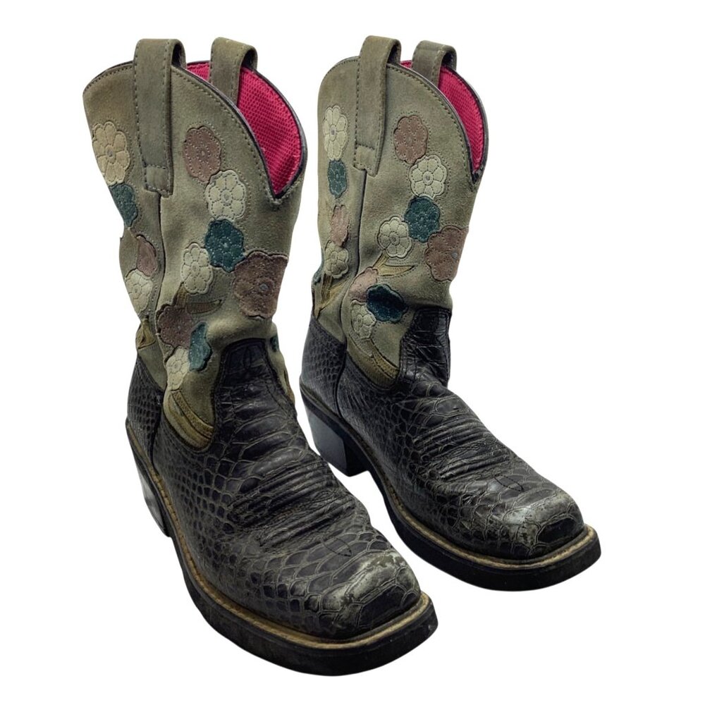Ariat‎ Women Western Boots 7.5 Snakeskin Leather Upper Embroidered Floral Design